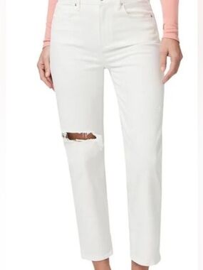 Paige Womens Sarah Straight Ankle Distressed High Rise White Size 33